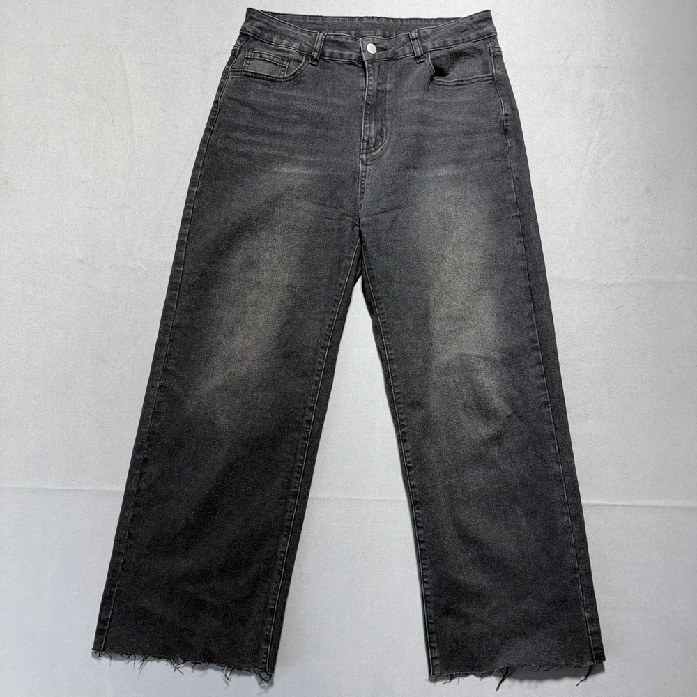 Cider Washed Black Wide Leg Jeans High Waisted Raw Hem Size L